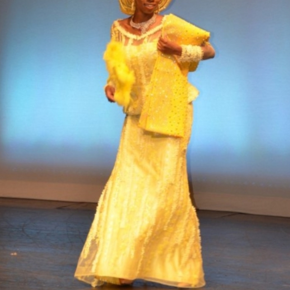 Yellow Sequin Lace Mermaid Skirt & Blouse Set